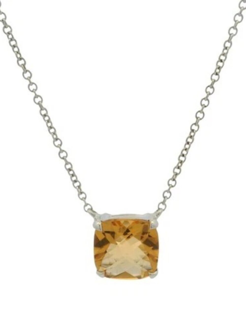 Tiffany & Co 925 Sterling Silver Citrine Sparkler Cushion Pendant 16" Necklace